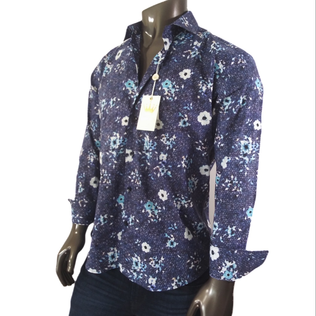 Bertigo Navy Blue Floral Print Button Down